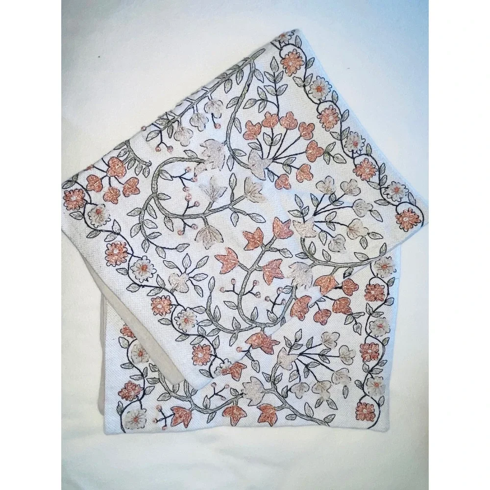 2 Pottery Barn Floral Crewel Embroidered Pillow Covers  Botanical 25x16 Boho